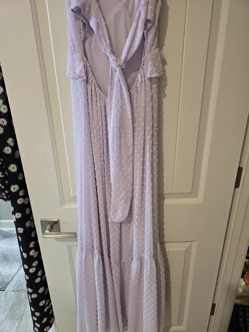Bridesmaid Purple Lavender Ruffle-Trim Maxi Dress Summer Boho Beach V Neck Gown - Picture 6 of 9